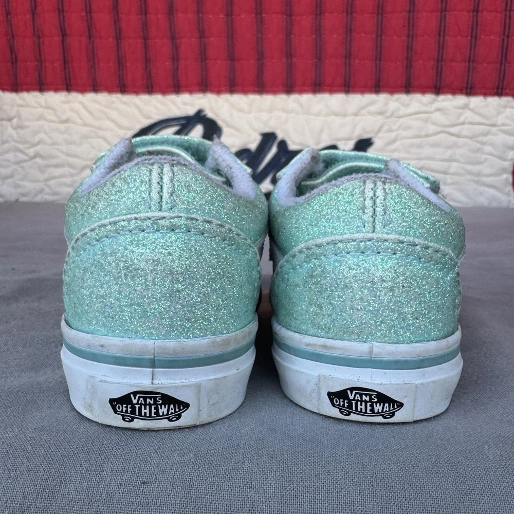 Size 5c - Vans Old Skool Glitter‎ Shoes Kids Mint White Low Top Sneakers